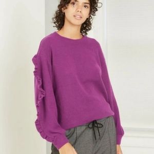 Purple ruffle sleeve sweater size Medium